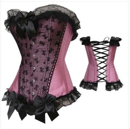 Corset Espartilho Rosa Rendado com laços